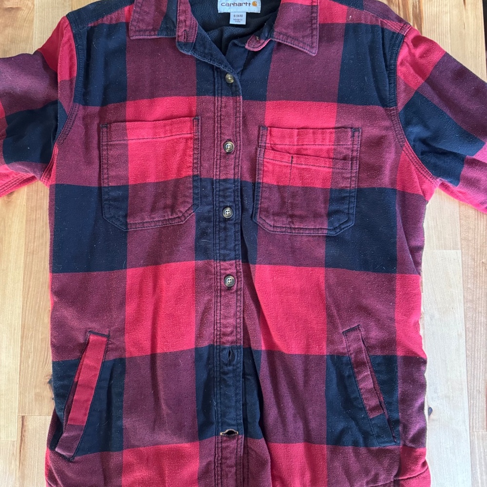 Carhartt Fleece Lined Flannel Shirt Womens MEDIUM Heavyweight Shacket